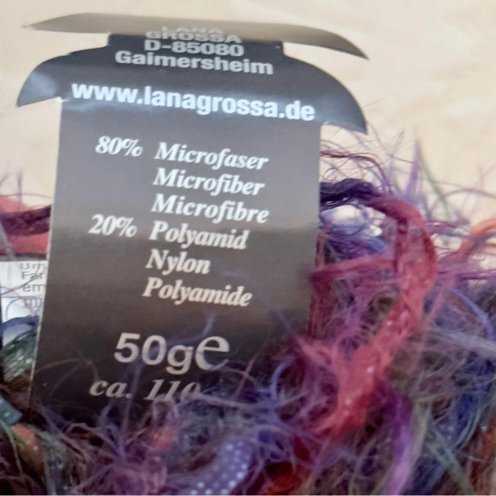 Lana Grossa Pep Print Blue, Purple, Red, Green Furry Fuzzy Yarn, 2 skeins